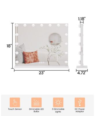 Vanity Mirror with Lights,Hollywood Mirror with 15 LED Bulbs,3 Color Modes,Detachable 3X Magnification,with USB Charging Port