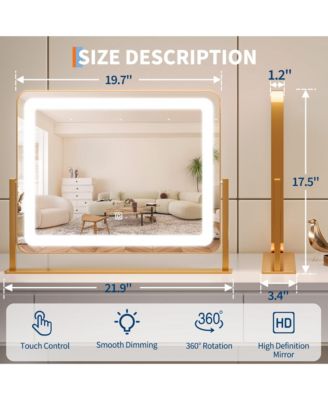 LED Vanity Mirror, 19.7" x 17.5" Touch Screen Makeup Mirror with 3 Lighting Modes, Adjustable Tabletop Design