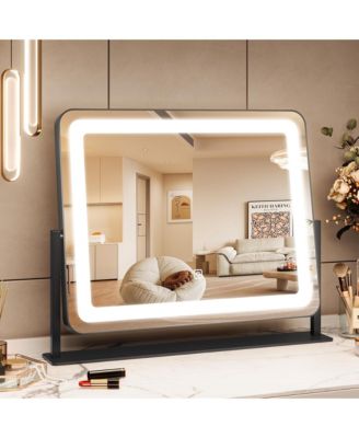LED Vanity Mirror, 19.7" x 17.5" Touch Screen Makeup Mirror with 3 Lighting Modes, Adjustable Tabletop Design