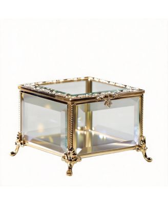 Vintage Glass Jewelry Box with Hinged Lid for Rings and Ornaments