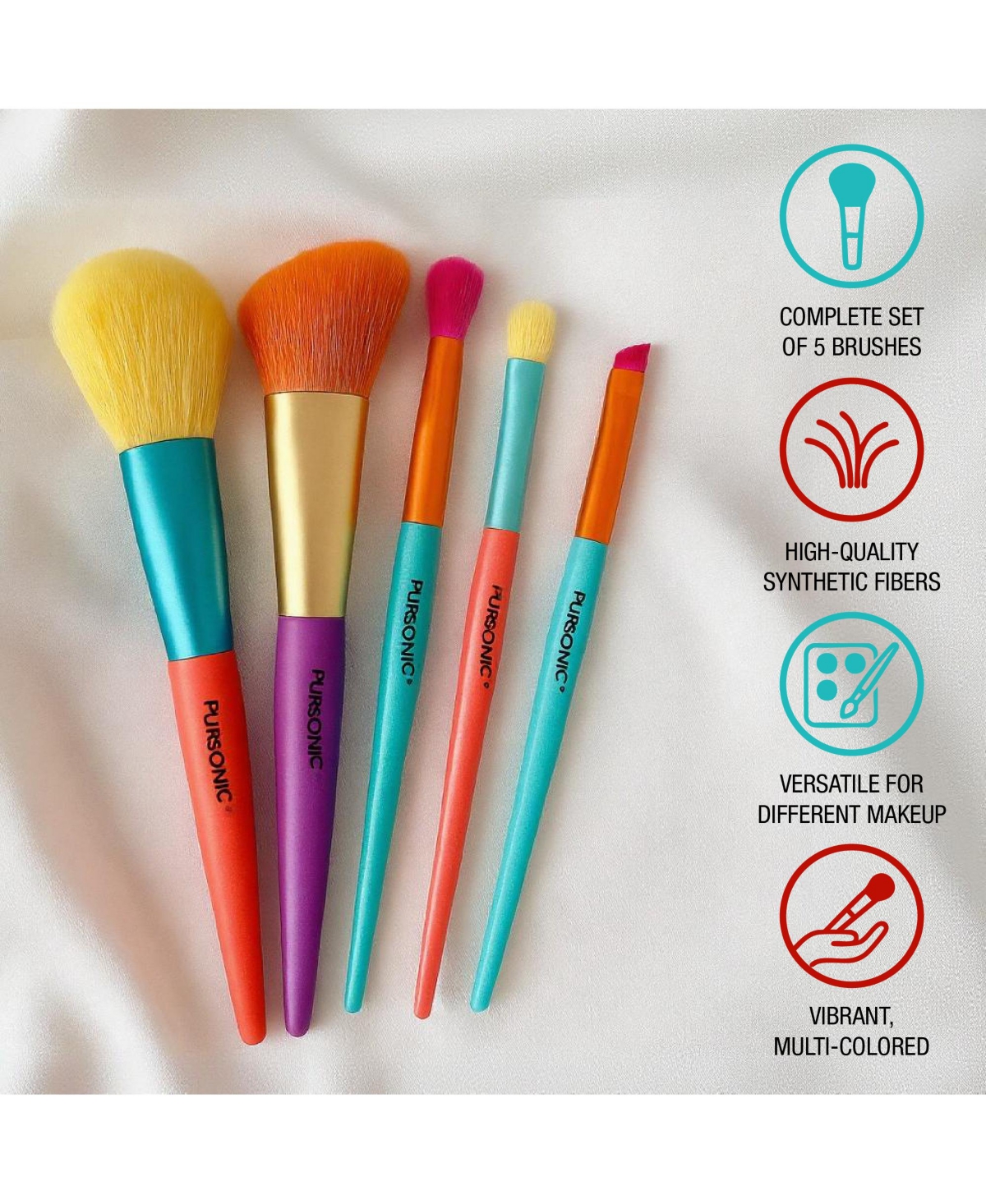 Pursonic Studio Makeup Brush Set (5-Piece) & Silicone Beauty Brush Cleaning Tool