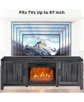 67" Fireplace TV Stand with Built-in 23" Electric Fireplace, Farmhouse Fireplace Entertainment Center with Remote, Black
