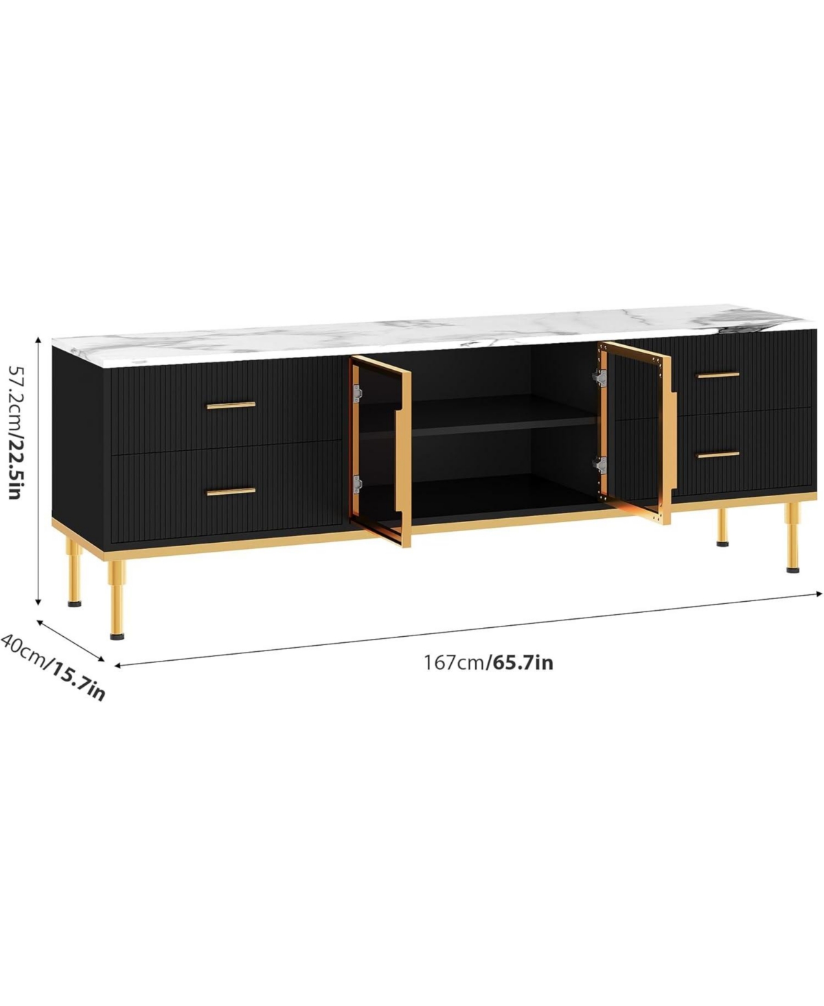 gaomon 65 Tv Stand with Led Lights, Modern Entertainment Center 4 Drawers & Shelves Glass Doors