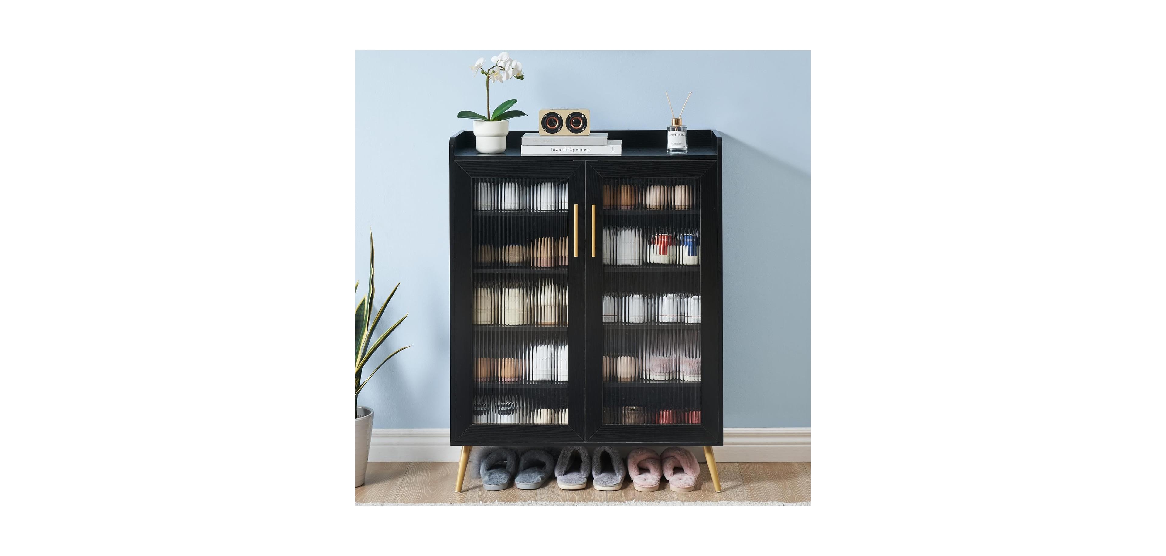 gaomon 5-Tier Shoe Storage Cabinet with Glass Doors, Adjustable Shelves, Entryway Organizer for Hallway, Living Room