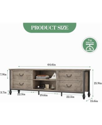 Large TV Stand for 70-75 Inch TVs, Mid Century Modern Entertainment Center with 4 Drawers & 2 Open Shelves, Grey