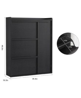 Shoe Storage Cabinet with 3 Flip Drawers & Side Door, Hidden Shoe Organizer with Adjustable Shelves, Freestanding Wooden Shoe Cabinet