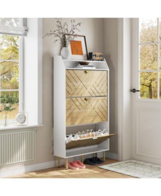 GarveeLife 3-Drawer Shoe Cabinet with Bench - Narrow Freestanding Shoe Storage for Entryway