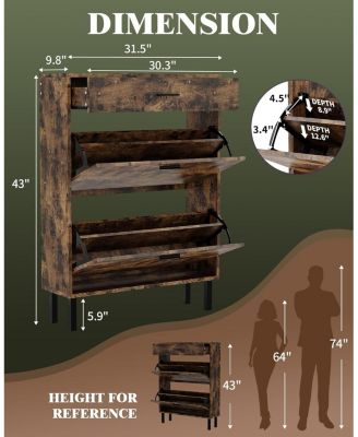 Narrow Shoe Cabinet Storage for Entryway, 3 Drawers, Freestanding Shoe Organizer Wooden,Shoe Rack Storage with 3-Tier Adjustable Shelve