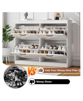 Entryway Shoe Cabinet with 4 Flip Drawers, Wide Shoe Storage Organizer Cabinet, Durable and Stylish, Hidden Freestanding Shoe Rack Cabinet