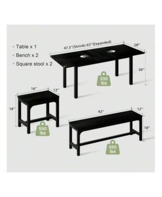 Kitchen Table 63 Inch 5 Piece Extendable Dining Table Set For 4 To 8 Modern Space Saving Kitchen Table