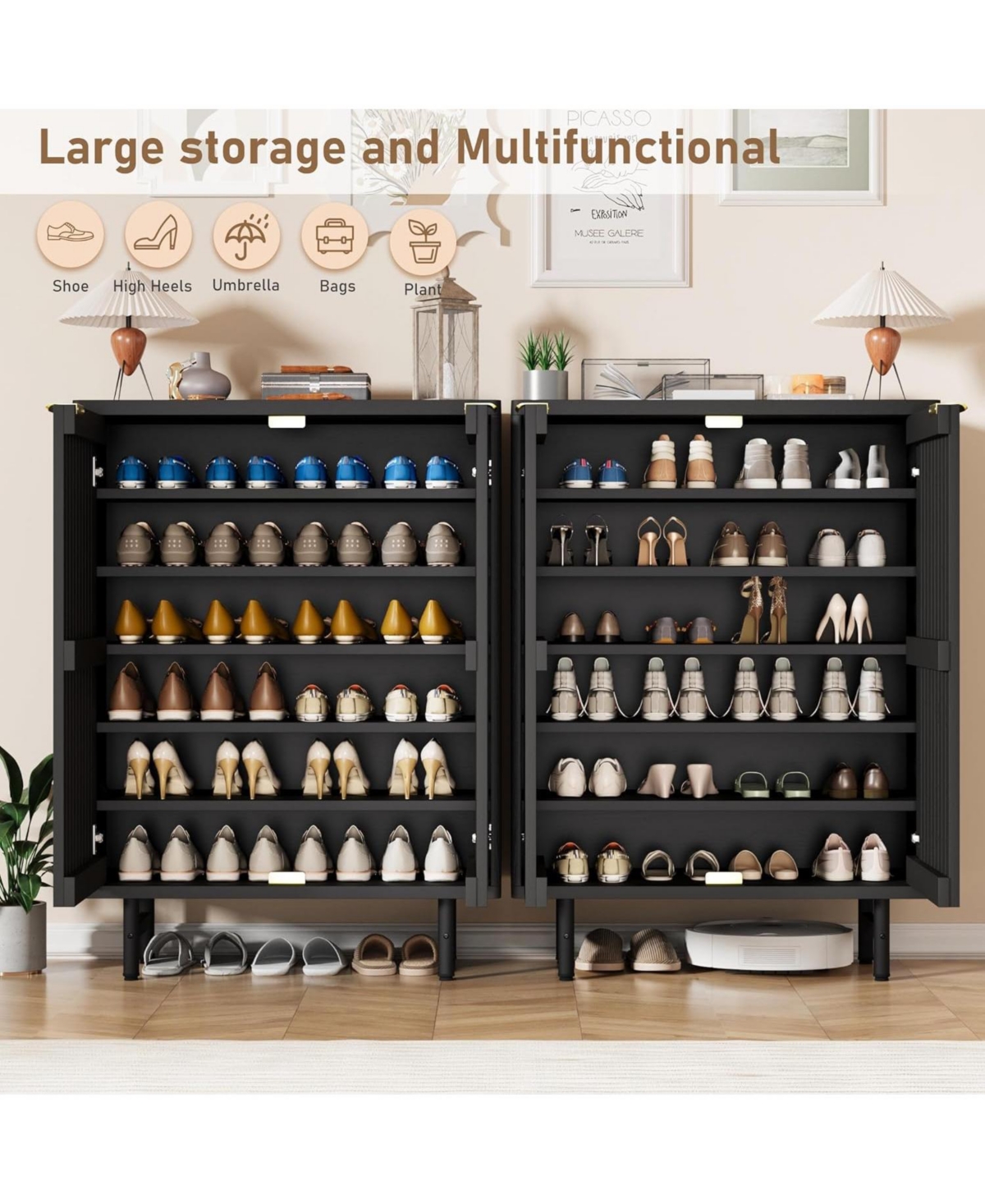gaomon 6-Tier Shoe Cabinet with Doors, Wooden Storage Organizer, Louvered Freestanding Narrow Entryway & Hallway Rack