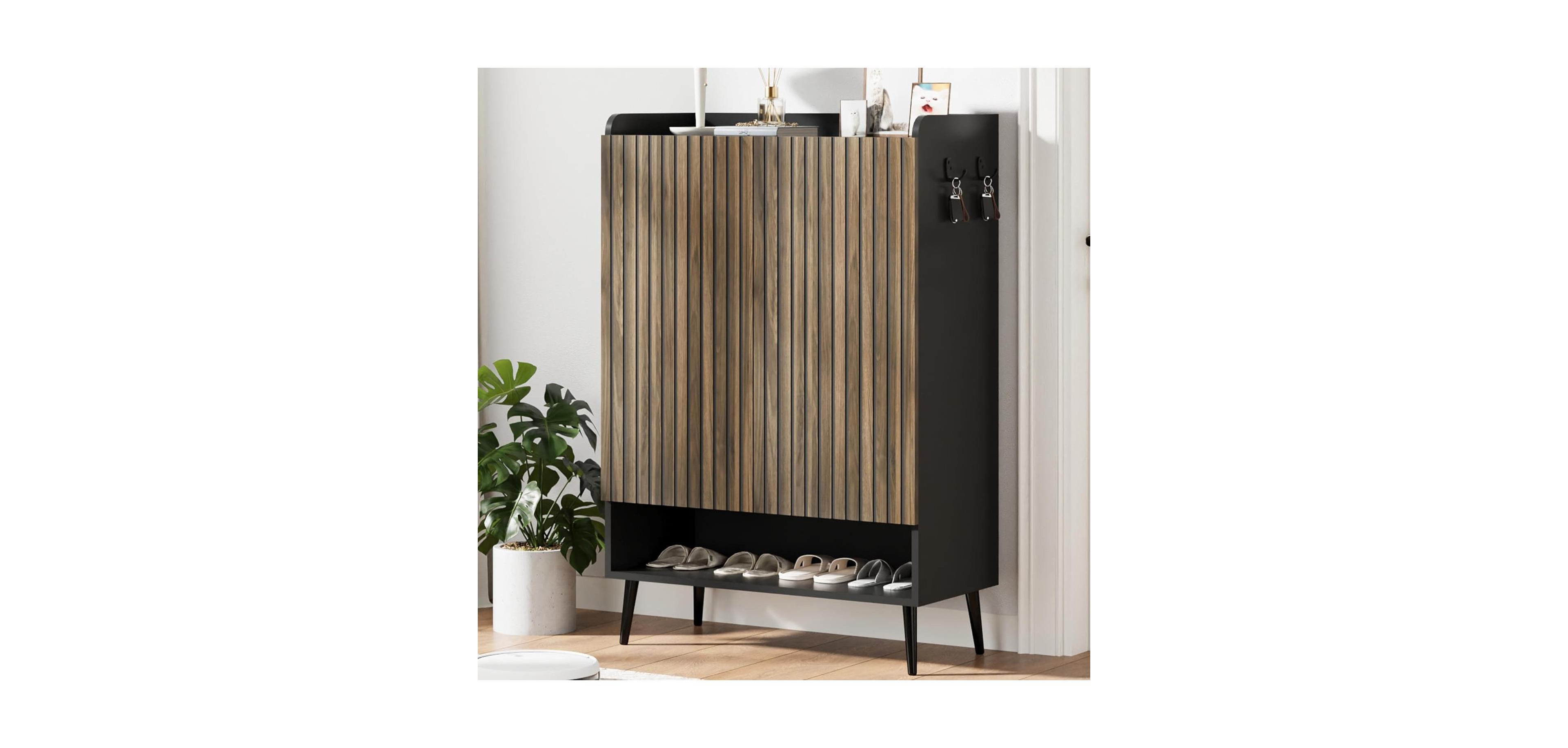gaomon Large Shoe Cabinet with Doors,6-Tier Shoe Organizer with 2 Doors & Additional Hooks for Hallway, Entryway, Living Room