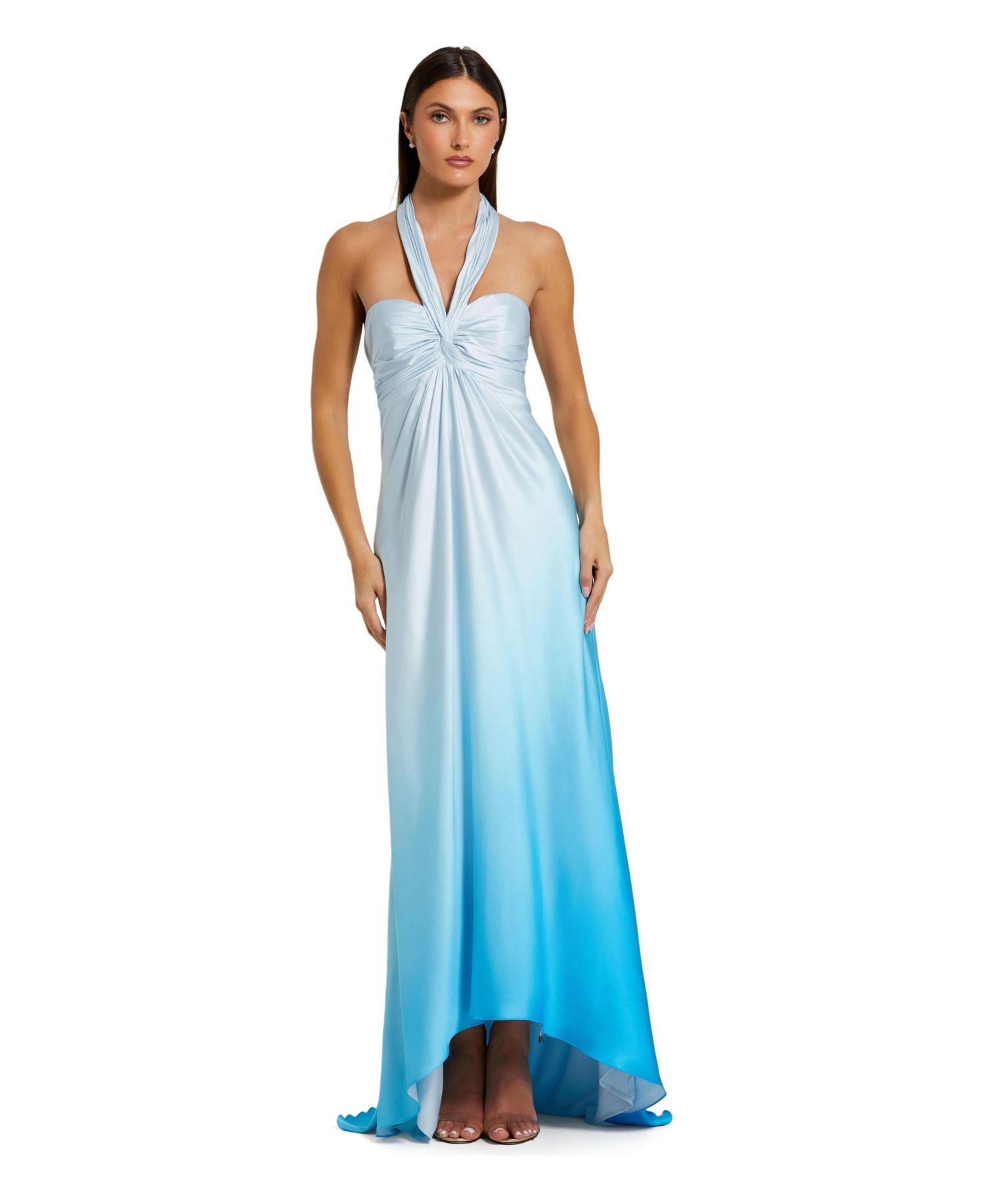 Women's Charmeuse Tie Halter Neck Ombre Gown