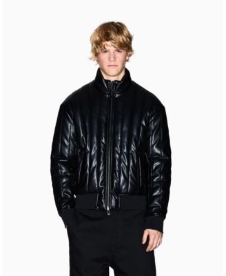 Men's Quilted Faux-Leather Puffer Jacket