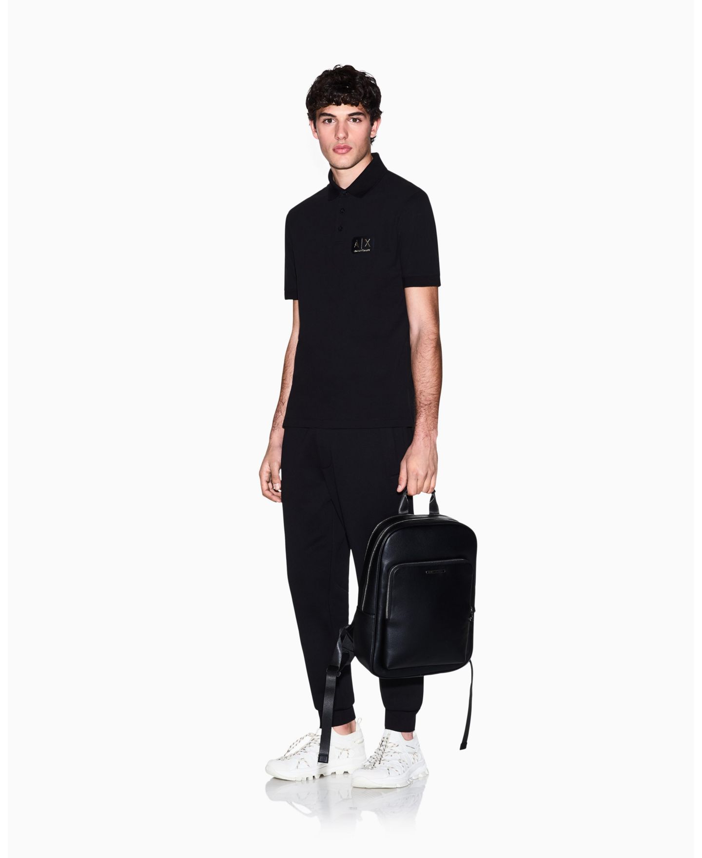 Мужское поло A|X Armani Exchange Pique Polo Shirt, цвет: Чёрный — фото 3