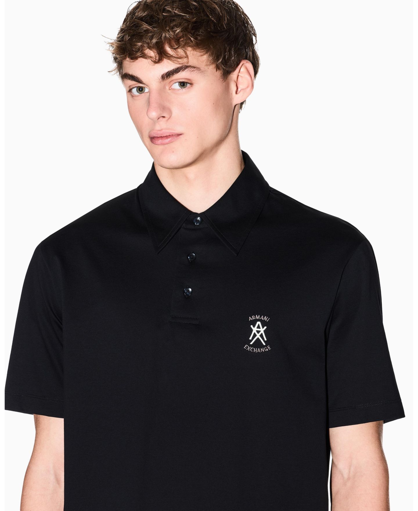 Мужское поло A|X Armani Exchange Short Sleeve Mercerized Cotton Logo Polo Shirt, цвет: Чёрный — фото 5