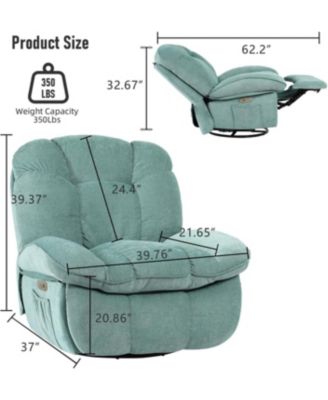 Oversized Swivel Power Recliner Chair, Modern Massage Rocker Recliner Chairs with Heated, USB-C Ports and Side Pocket