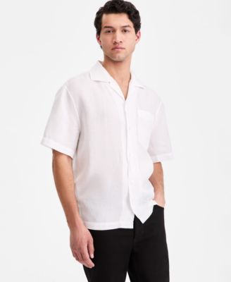 Men's Cotton Jacquard Short-Sleeve Camp Shirt