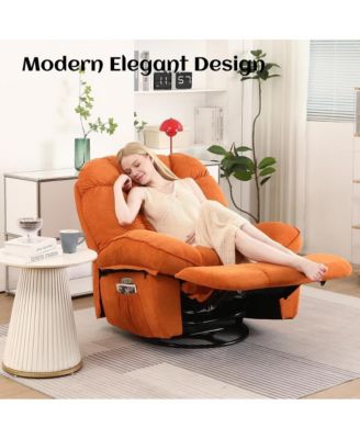 Oversized Swivel Power Recliner Chair, Modern Massage Rocker Recliner Chairs with Heated, USB-C Ports and Side Pocket