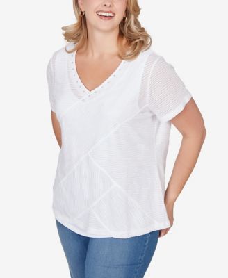 Plus Size Solid Wavy Stripe Short Sleeve Top