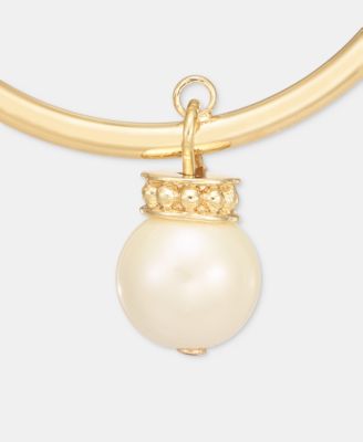 Gold-Tone Glass Pearl Drop Hoop Earrings