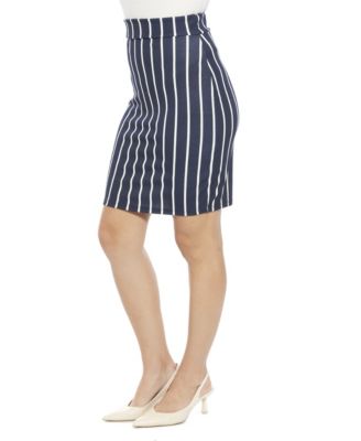 Women's Striped Elastic Waist Knee Length Pencil Skirt