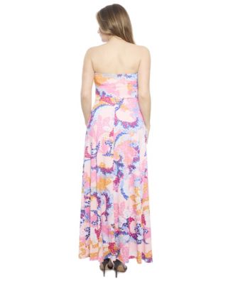 Women's Abstract A-Line Strapless Pocket Maxi Dress