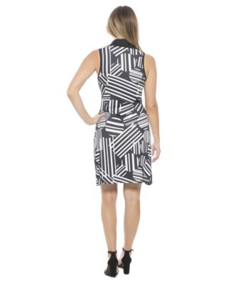 Women's Geometric Sleeveless CollaKnee Length A-Line Dress