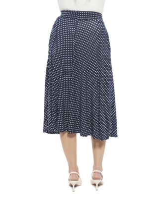 Women's Polka Dot Elastic Waist Pocket A-Line Midi Skirt
