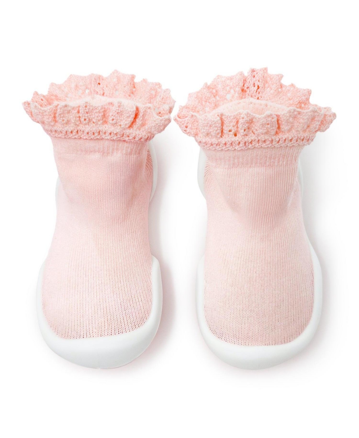 Komuello Baby Girls First Walk Sock Shoes Lace Trim Pink