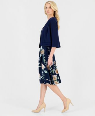 Petite 2-Pc. Floral Jersey Dress & Knit Jacket Set