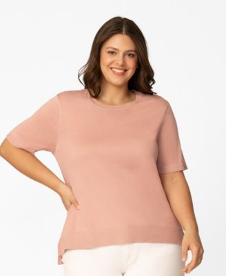 Plus Size Lace Shoulder Boxy Crewneck Top