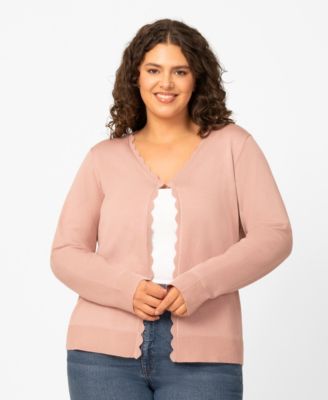 Plus Size Scalloped Trim Button-Front Cardigan
