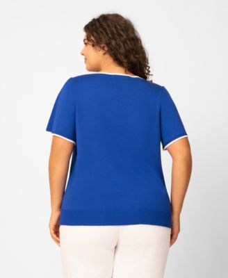 Plus Size Elbow Flare-Sleeve Boat Neck Sweater Knit Top