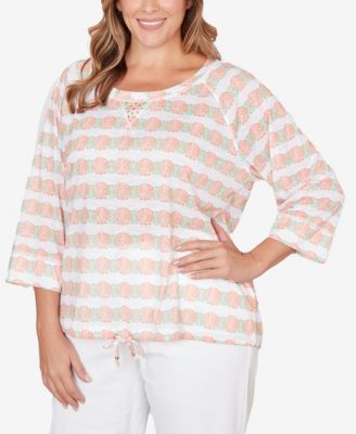 Plus Size Printed 3/4 Sleeve Blouson Top