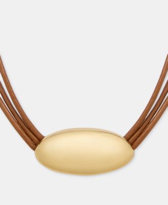 Gold-Tone Leather Pendant Necklace