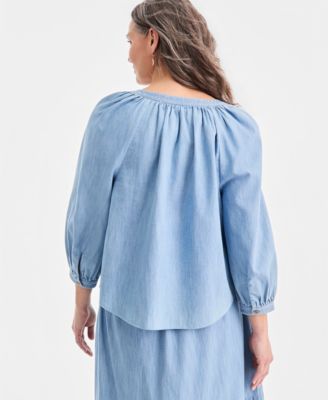 Women's Cotton Chambary Split-Neck Top