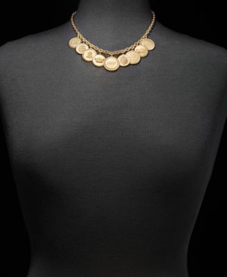 Gold-Tone Coin Logo Frontal Necklace 