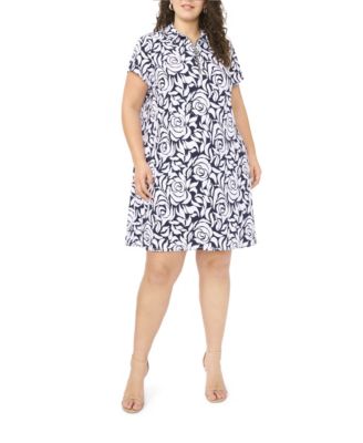 Plus Size Collared Neck Short-Sleeve Dress