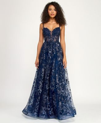 Juniors' Sleeveless Illusion Bodice Gown