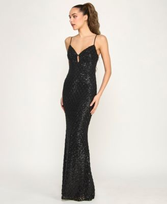 Juniors' V-Neck Sequin Gown