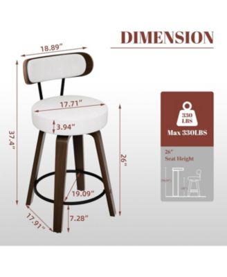 26 inches Swivel Bar Stools Set of 2, Counter Height Bar Stools with Faux Leather Upholstered Pad Wood Back for Kitchen Island, Cafe