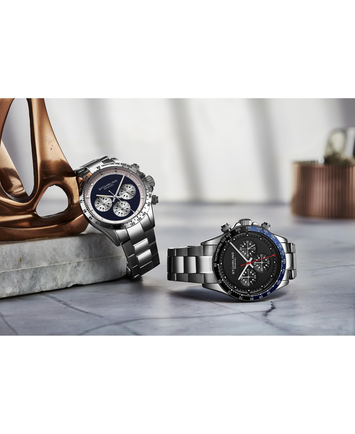 Stuhrling Chronomark 4066 Men's Quartz Chronograph Watch with Screw-Down Crown, Textured Dial & Stainless Steel Bracelet