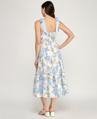 Juniors' Tie-Shoulder Ruffle Bust Midi Dress