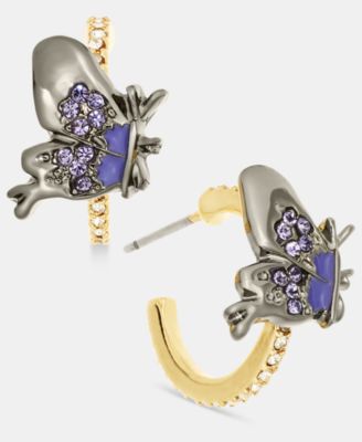 Small Pav&eacute; Butterfly C-Hoop Earrings, 0.62"