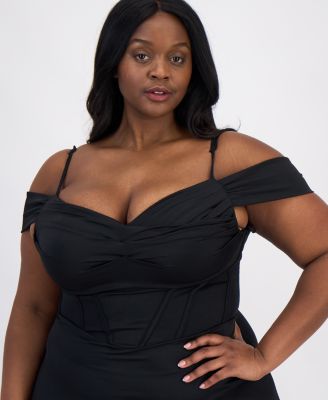 Trendy Plus Size Satin Off-The-Shoulder Gown