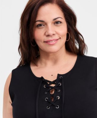 Plus Size Solid Lace-Up Dress