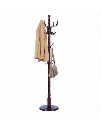 Wooden Coat Rack with Tree Design, 14 Hooks, Sturdy Base, Vintage Style