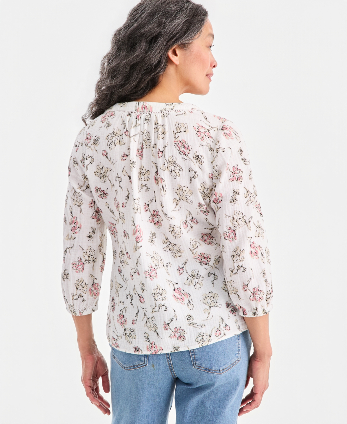 Style & Co Women's Cotton Gauze Printed V-neck Blouse