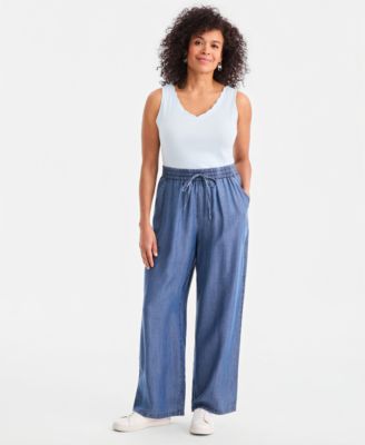 Women's Chambray Pull-On Wide-Leg Pants